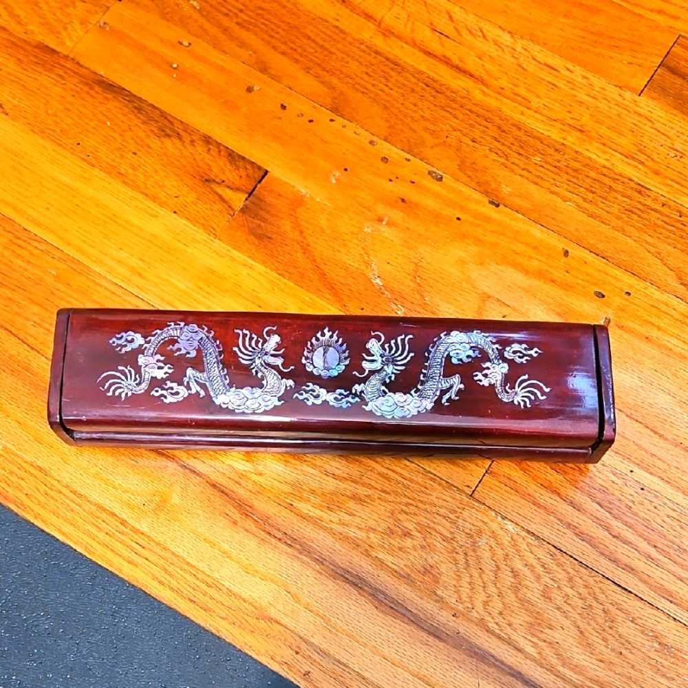 Burgundy Wooden Trinket Box with Dragon Design